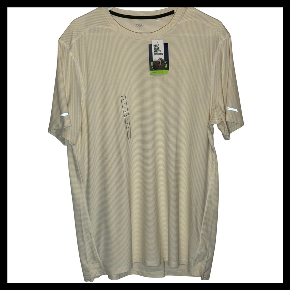 NWT DSG Mens Run SS Tee Light Sand Reflective Moisture Wicking Large